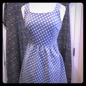 Blue dress with white polka dots